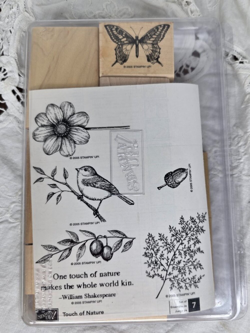 Vintage Stampin Up 2005 Touch of Nature Wood Mount Stamps Set of 7 One is Cut